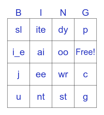 BG6L2 VOC Phonics Bingo Card