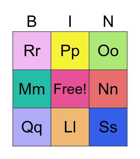 LMNOPQRS Bingo Card