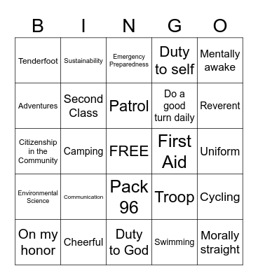 Cub Scout BINGO Card