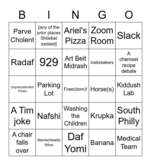 Shtiebel Hagadah Bingo Card