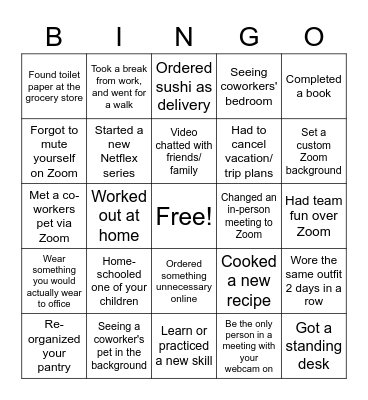 WFH Bingo Card