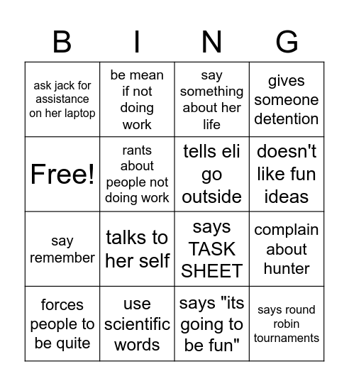 mrs ross bingo Card