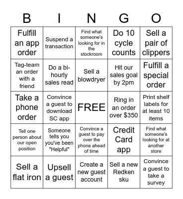Retail Bingo Card