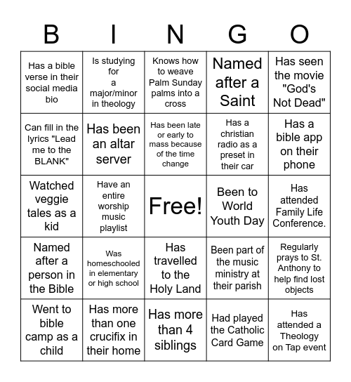 CLASSIC CATHOLIC BINGO Card