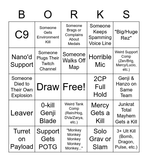 AdmBorkBork Overwatch Bingo Card