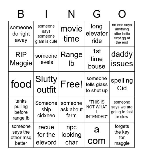 msq bingo Card
