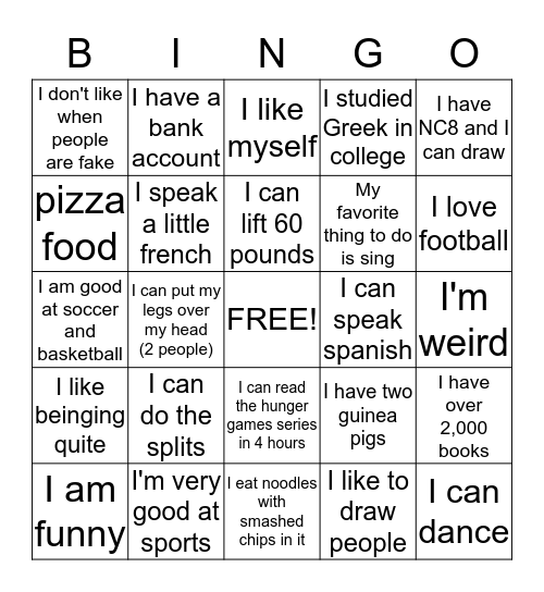 I Am Unique Bingo Card