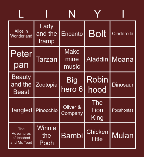 DISNEY Bingo Card