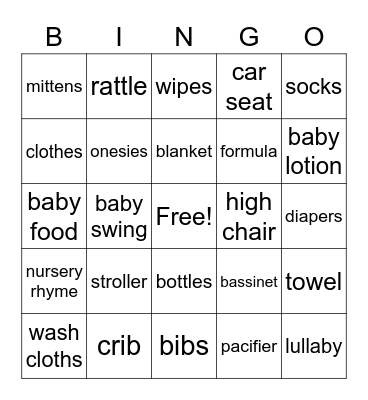 Oh Baby!!! Bingo Card