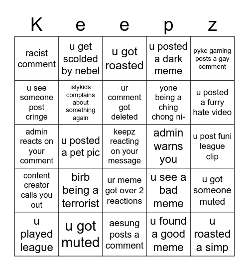 Keepz Bingo Card Bingo Card