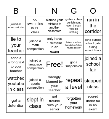 have you ever - school edition Bingo Card