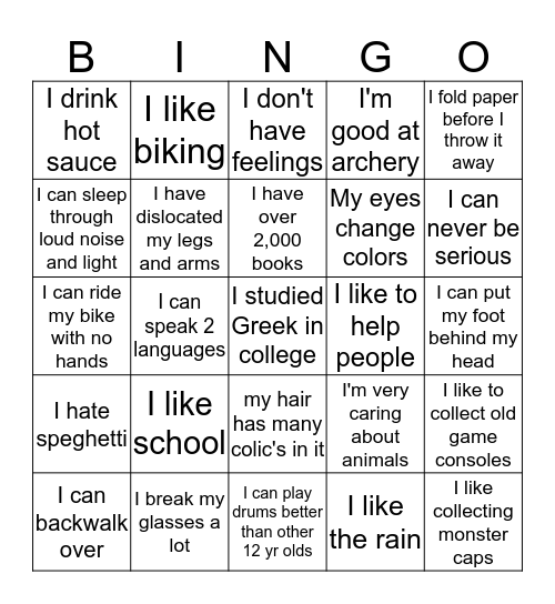 I Am Unique - 8th grade Bingo Card