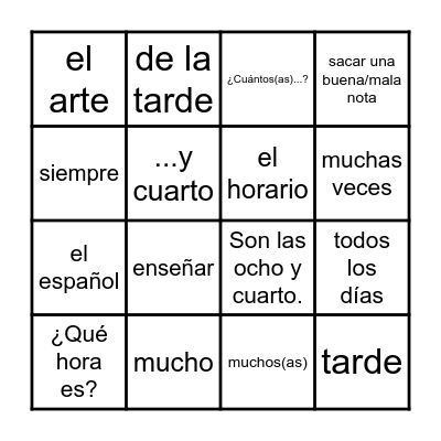 Lotería: Unidad 2, Lección 1 -Text Only Bingo Card