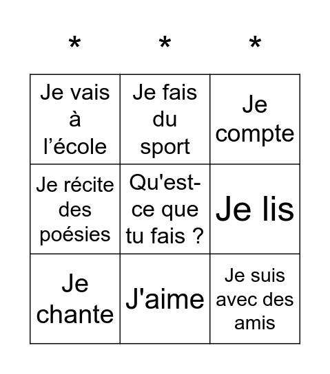 Tu aimes aller à l’école ? - Leçon 4 Bingo Card