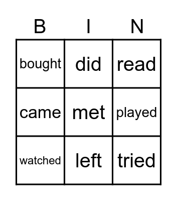 IRREGULAR VERBS Bingo Card