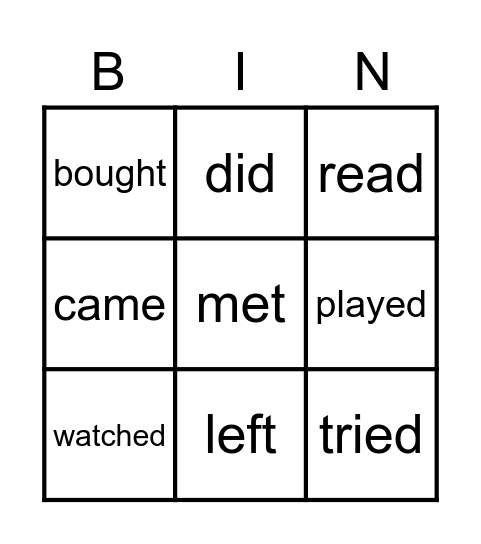 IRREGULAR VERBS Bingo Card