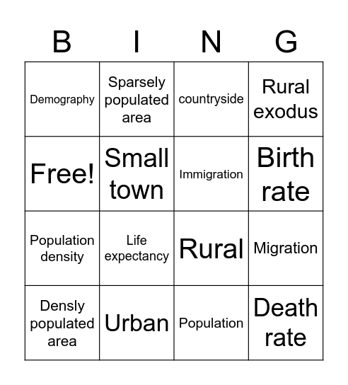 Population Bingo Card