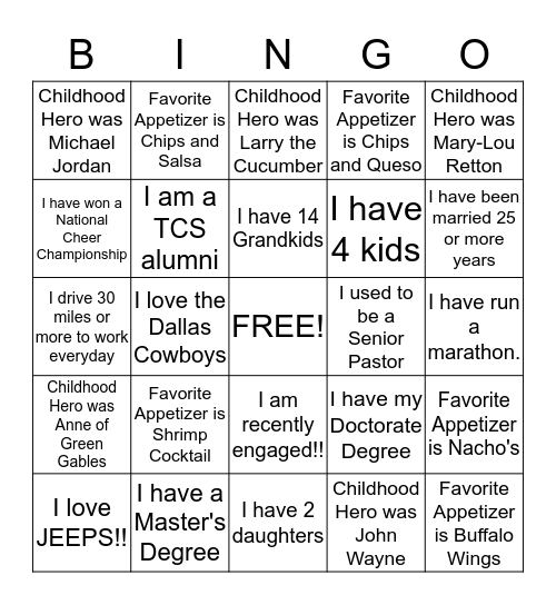 Getting to Know You! Bingo Card