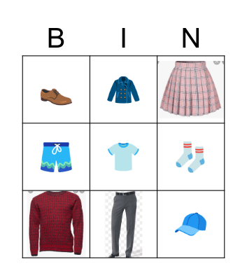 Clothes Bingo Card