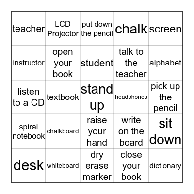 A Classroom Bingo Card