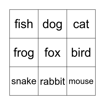 Animals Bingo Card