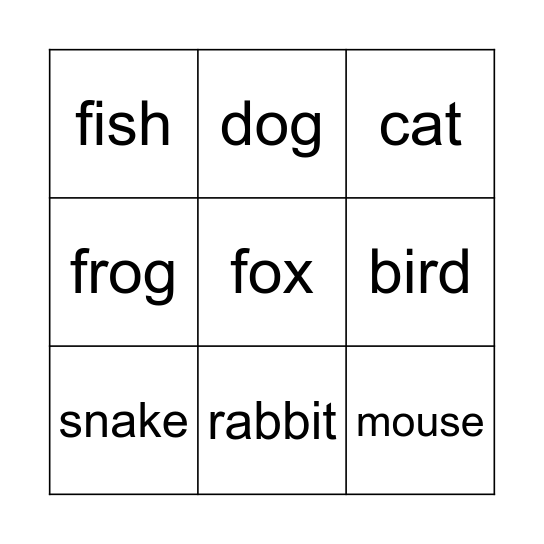 Animals Bingo Card