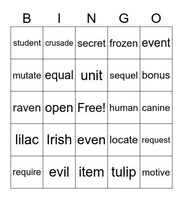 Schwa Bingo Card
