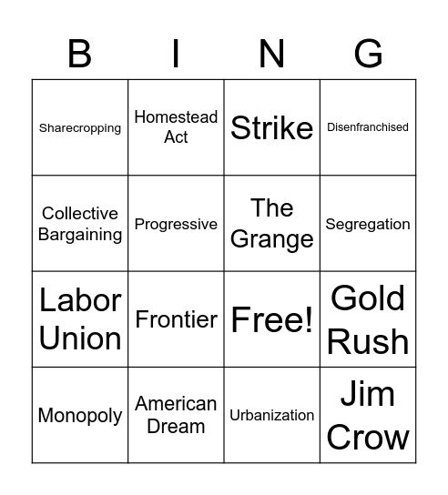 Unit 5 & 6 Vocab Review Bingo Card