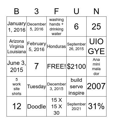 B3 Staff Bingo Card