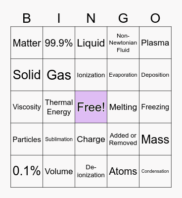 States of Matter Bingo Card
