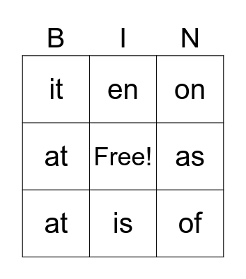 Phonics Bingo Card