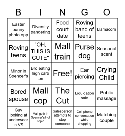 Mall Bingo Card