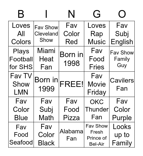 Untitled Bingo Card