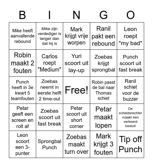 Game night Zoebas MSE-1 vs Punch MSE-2 Bingo Card