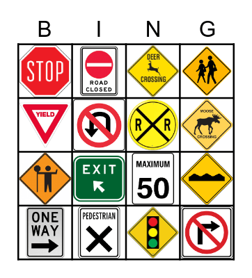 Road Signs Bingo Card