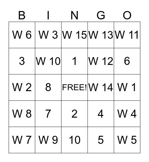 SFO/WOS Bingo Card