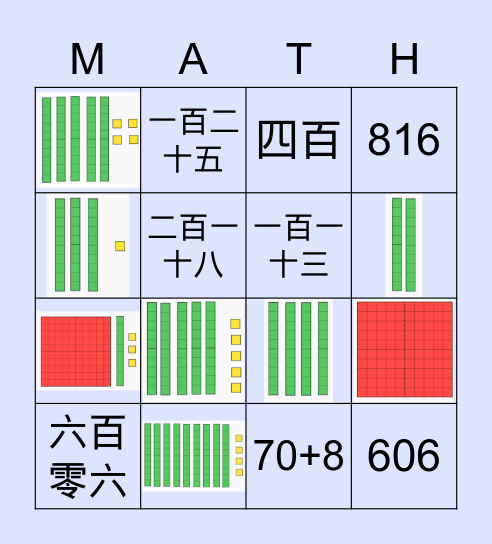 位值 Place Value Bingo Card
