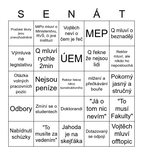 Akademický senát Bingo Card