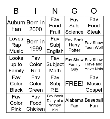 Untitled Bingo Card