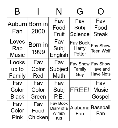 Untitled Bingo Card