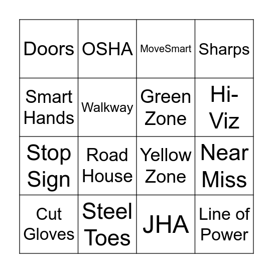 SAFETY BINGO Card