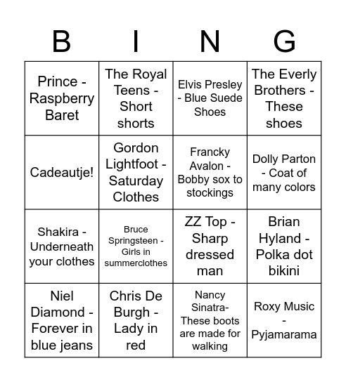 Kledij Bingo Card