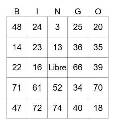 Números 1-75 Bingo Card