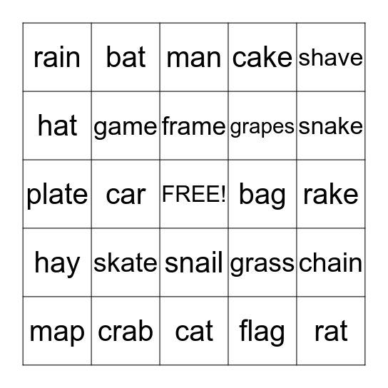 Long a and short a Bingo Card