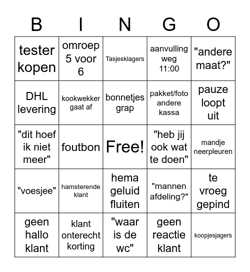 De grote hema bingo kaart Bingo Card