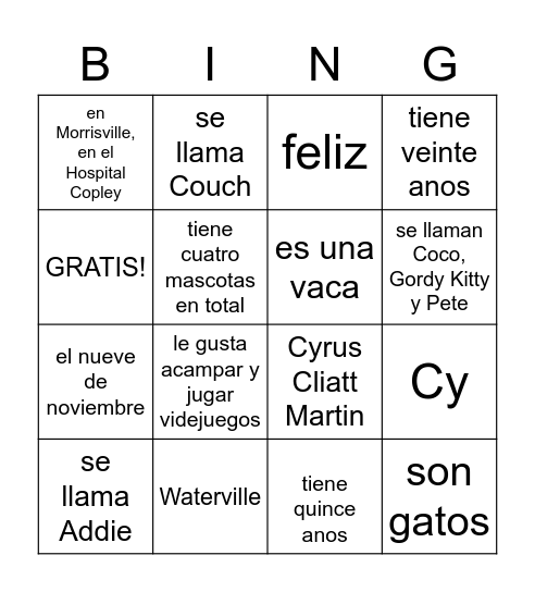 Cyrus! Bingo Card
