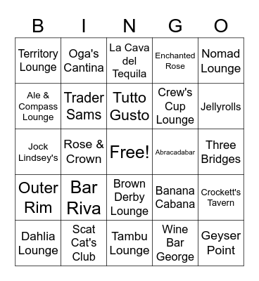 MSM WDW Bars and Lounges Bingo Card