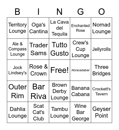 MSM WDW Bars and Lounges Bingo Card