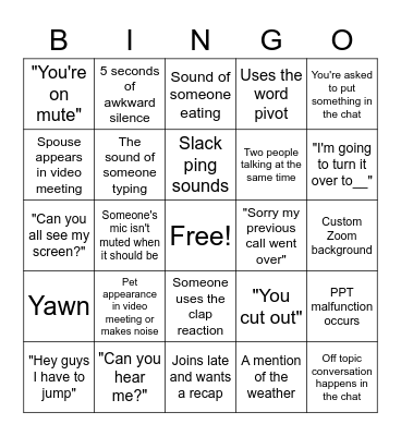 PSA Meeting Bingo Card