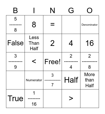 3rd Grade Fraction Bingo! Bingo Card